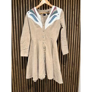 VTG Western Attitude by Leiza Simone USA Made Dress Beige Fit Flare Lace Up Back